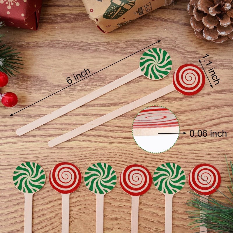 mifengda 120Pcs Christmas Coffee Stir Sticks Wooden Cocktail Stirrers Disposable Drink Stirrers Round Wooden Milk Stirrers 6 Inch Christmas Wooden Stir Sticks for Coffee Beverages Cocktail Chocolate Hot Drinks - Image 3